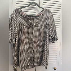 Women's Brown and Crème Checkered/Lined Top